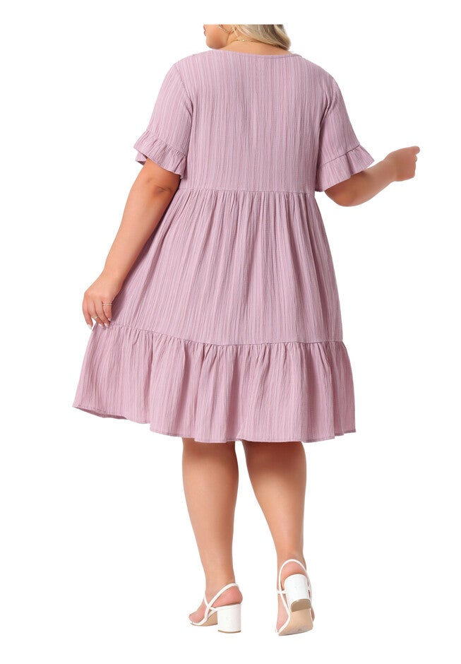 Summer Ruffle Short Sleeve Tiered Midi Dress, Pink / Pink, alternate image number 4