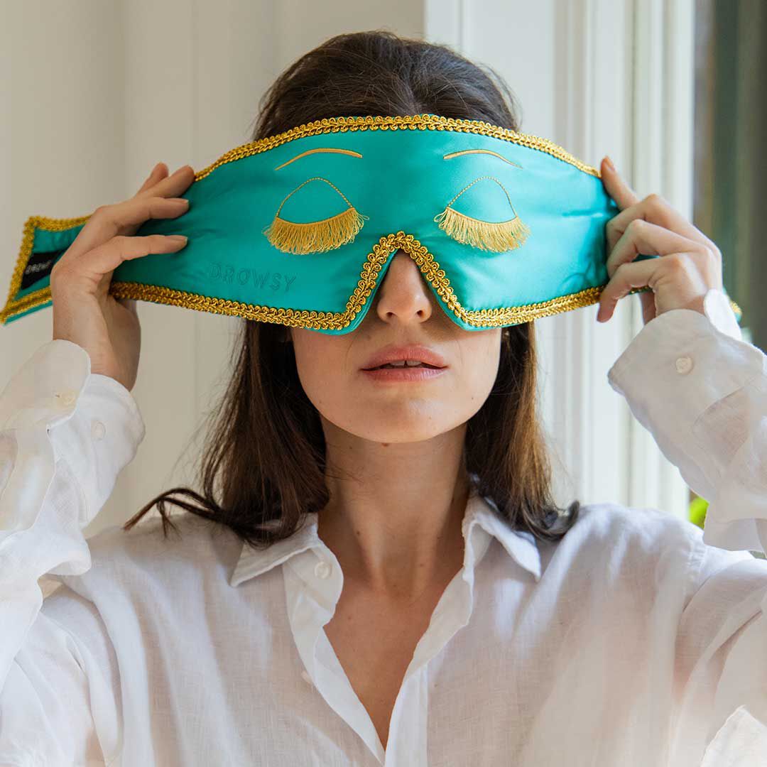 Breakfast at Drowsy Silk Sleep Mask, Turqouise / Turquoise, alternate image number 2