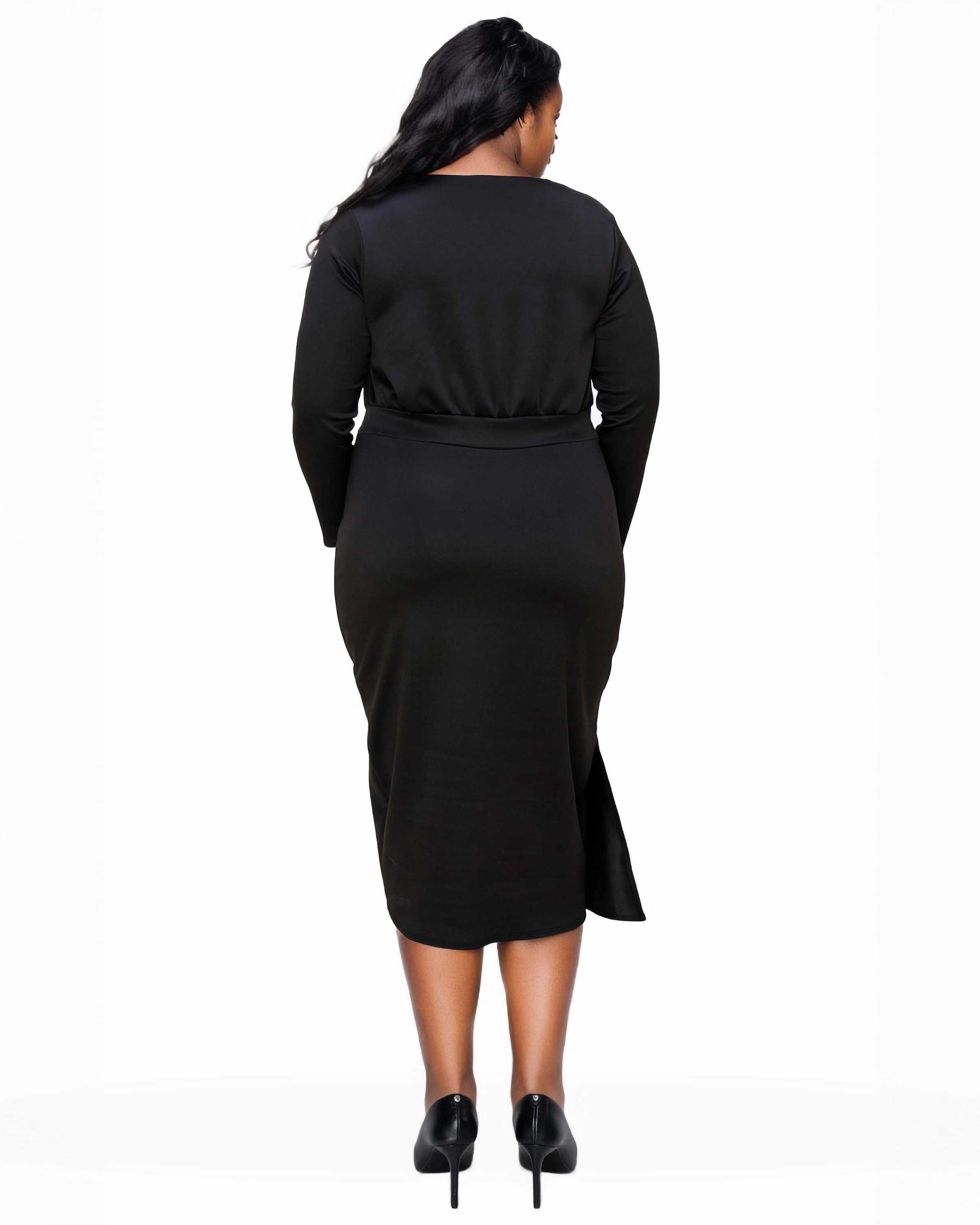 ALEXANDRA RUFFLED BODYCON DRESS, Black / Black, alternate image number 2