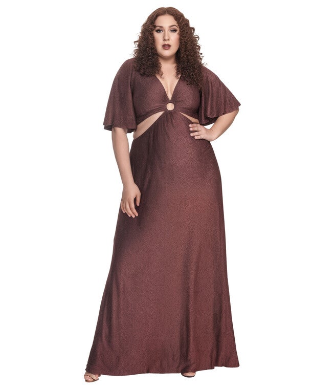 Smak Parlour Plus Size Shimmering Rose Pink & Black Knit Maxi Dress, Pink Metallic / Pink, hi-res image number 0