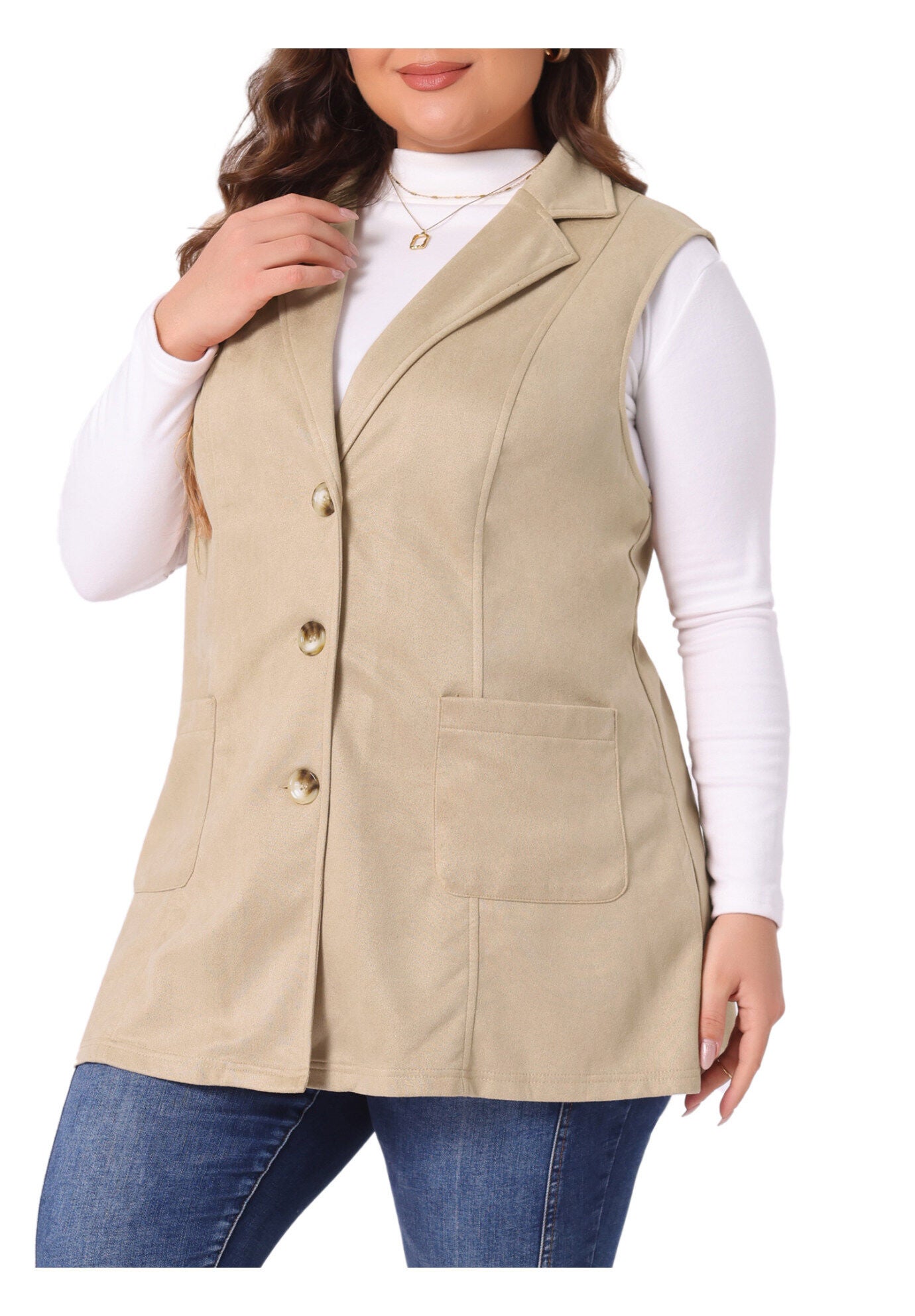 Lapel Suede Utility Vest, Khaki / Brown, alternate image number 1