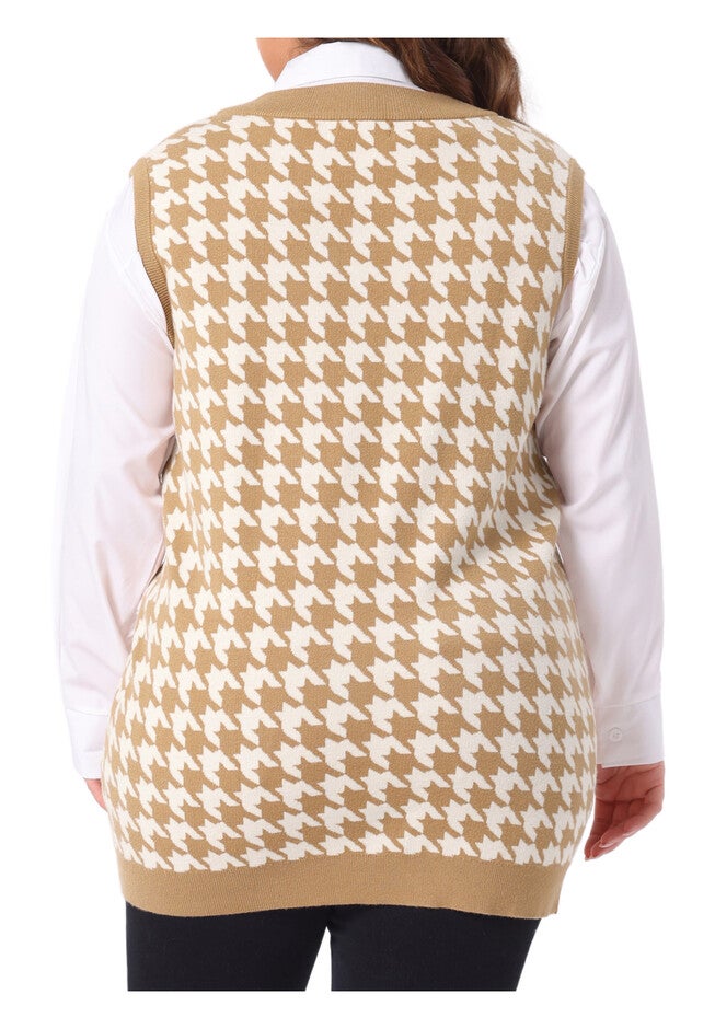 V Neck Sleeveless Knit Oversized Tunic Loose Pullover Top Sweater Vest, Brown / Brown, alternate image number 3