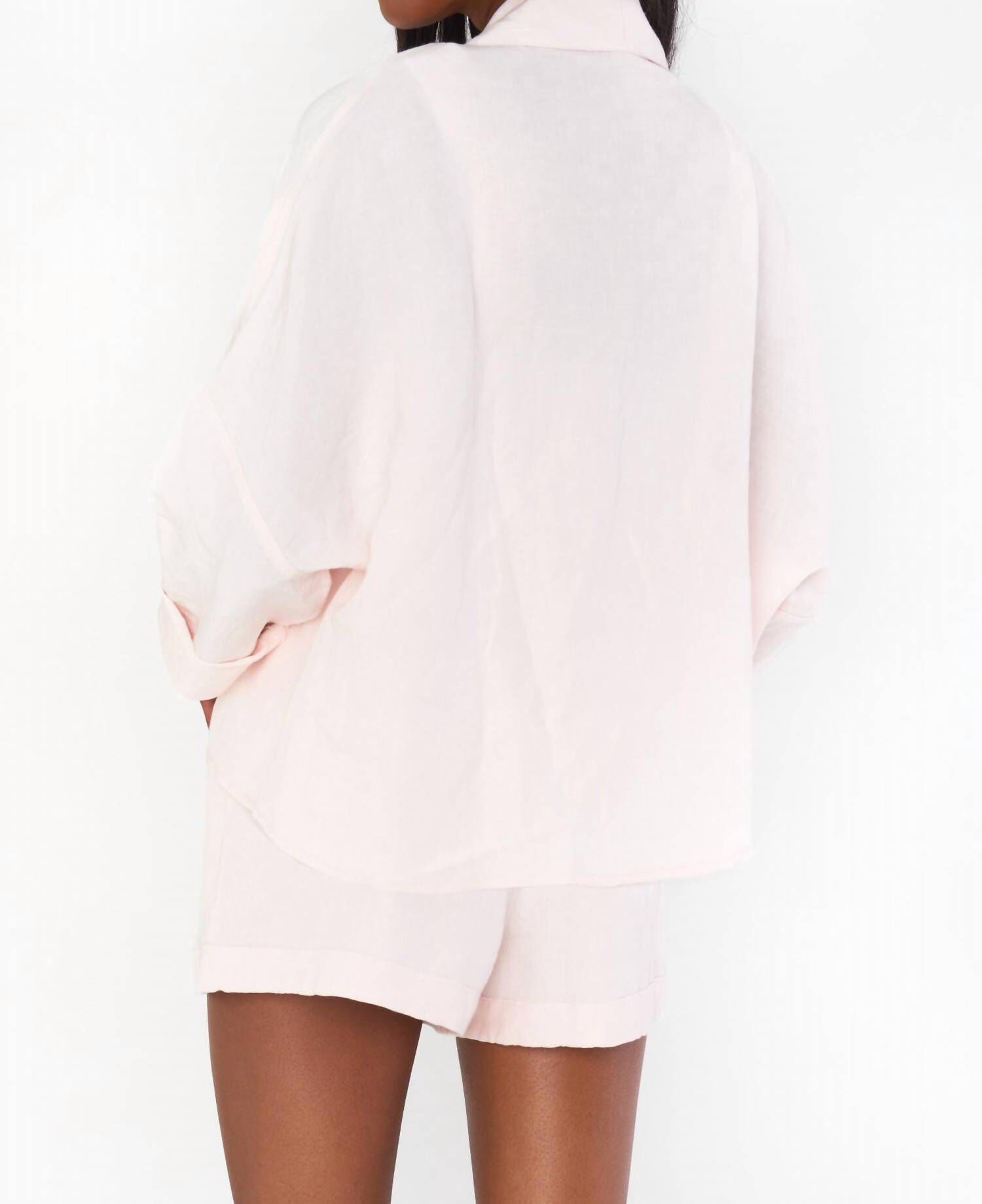SHOW ME YOUR MUMU | JESSICA BUTTON DOWN IN SHELL PINK LINEN, , alternate image number 3