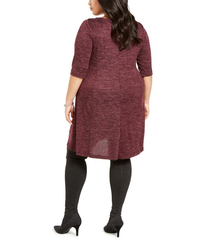 Connected Women's 3/4 Sleeve Plus Sweater Dress Purple Size 14W, , alternate image number 3