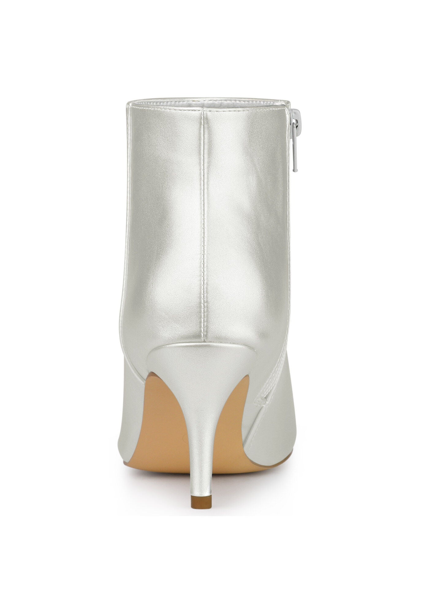 POINTED TOE STILETTO HEEL SOLID BOOTIES, Silver / Silver, alternate image number 3