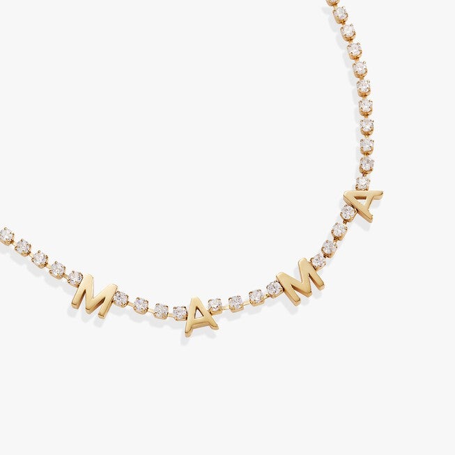 "Mama" Crystal Tennis Necklace, Gold / Gold, alternate image number 1