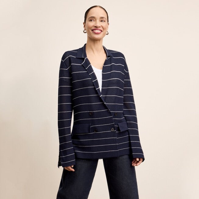 Cody Boyfriend Jardigan - Dot Jardigan Knit, Dark NavyIvory / Navy, hi-res image number 0