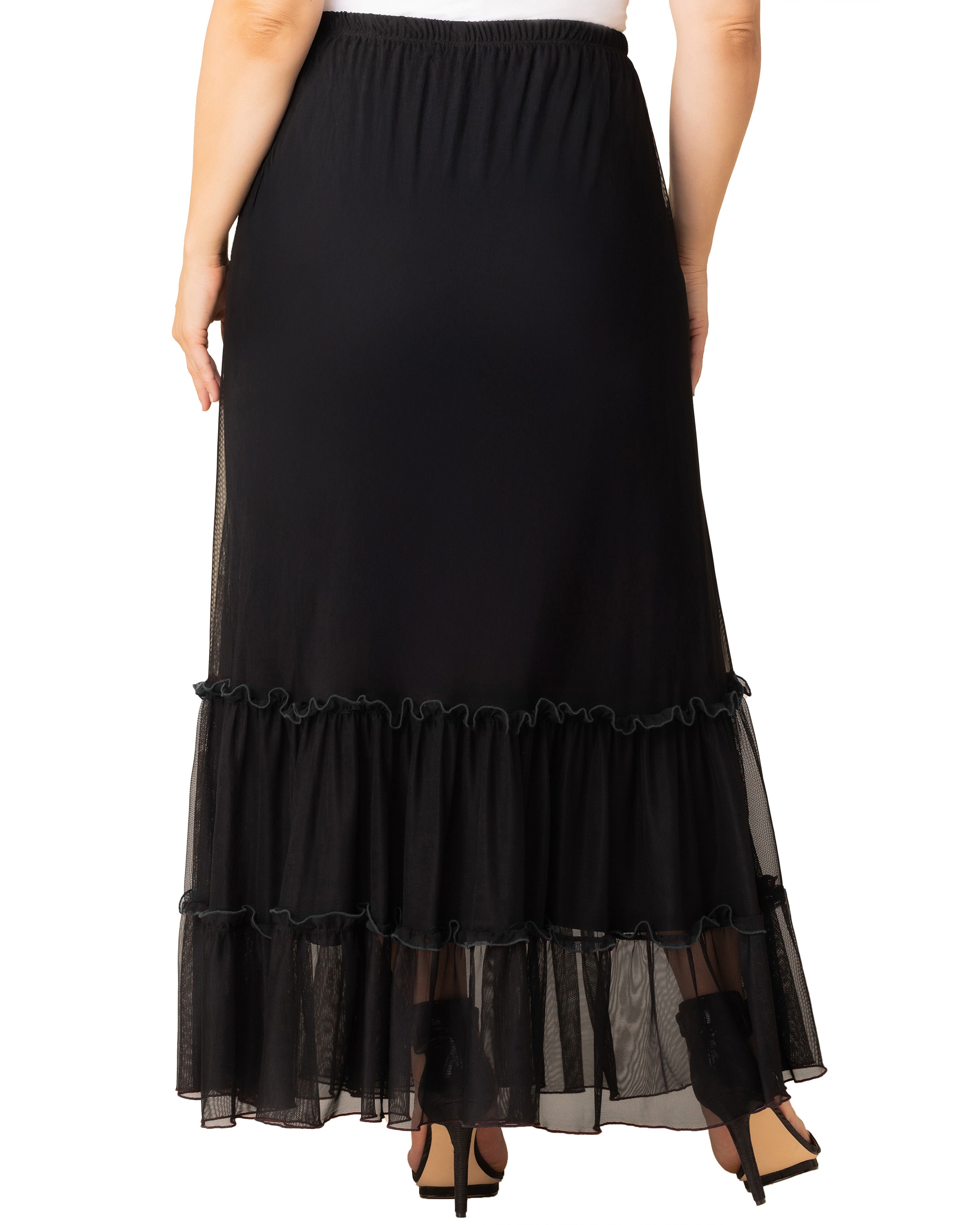 Isla Tiered Mesh Maxi Skirt, BLACK NOIR / Black, alternate image number 1