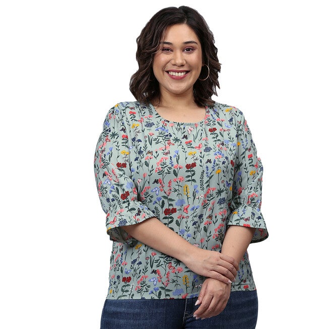 Floral Stylish Casual Top, Sage Green / Sage Green, hi-res image number 0