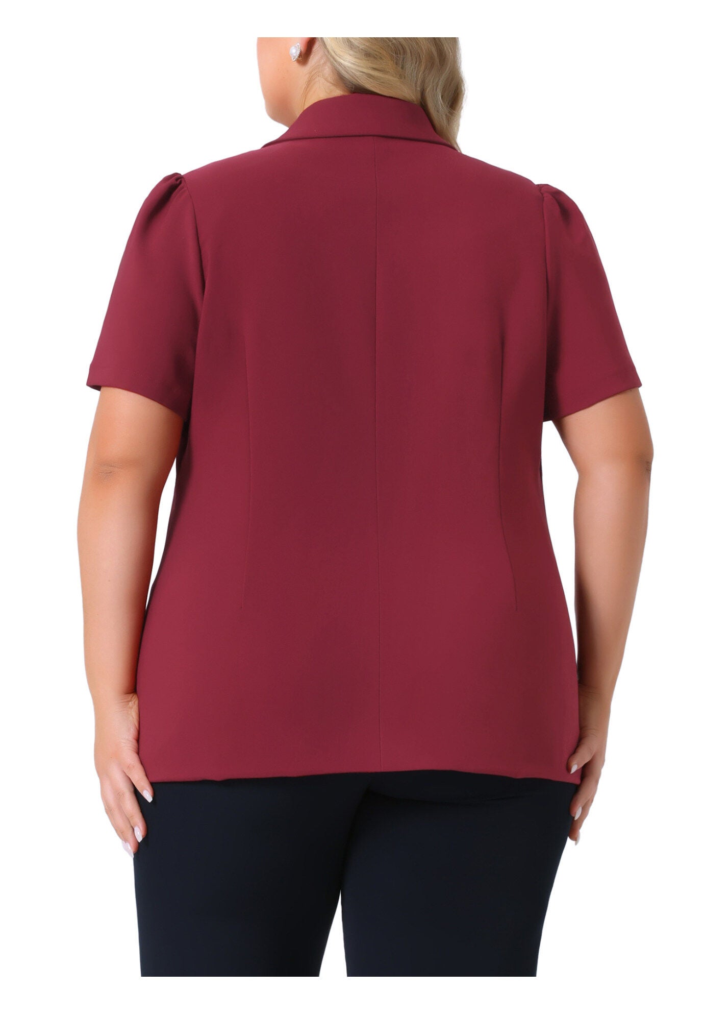 Notched Lapel Short Puff Sleeve Blazer Jackets, Burgundy / Burgundy, alternate image number 3