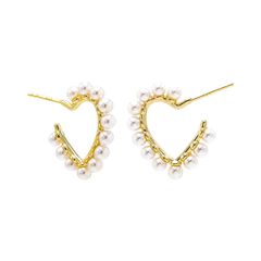 Pearl Rimmed Heart Shape Open Hoop Earring