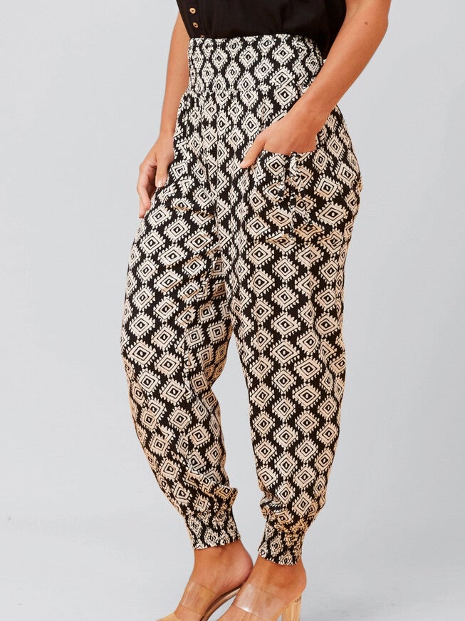 Beryle Pants Harem Boho Smocked Waist, Black / Black, alternate image number null