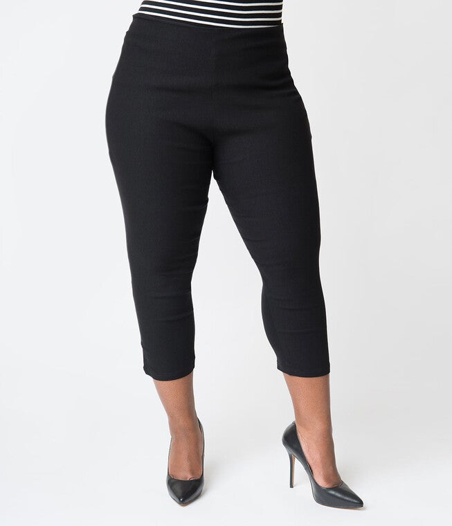 Unique Vintage 1950s Black High Waist Rachelle Capri Pants, , alternate image number 5