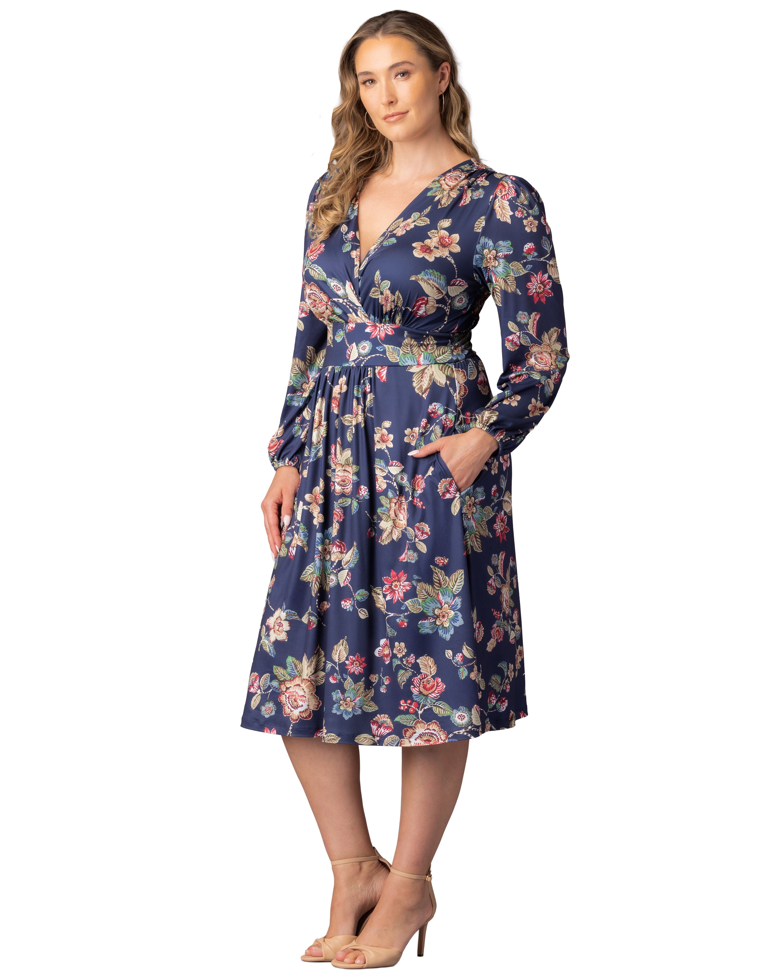 Diana Long Sleeve Dress, NAVY FLORAL MOTIF / Navy, alternate image number 3