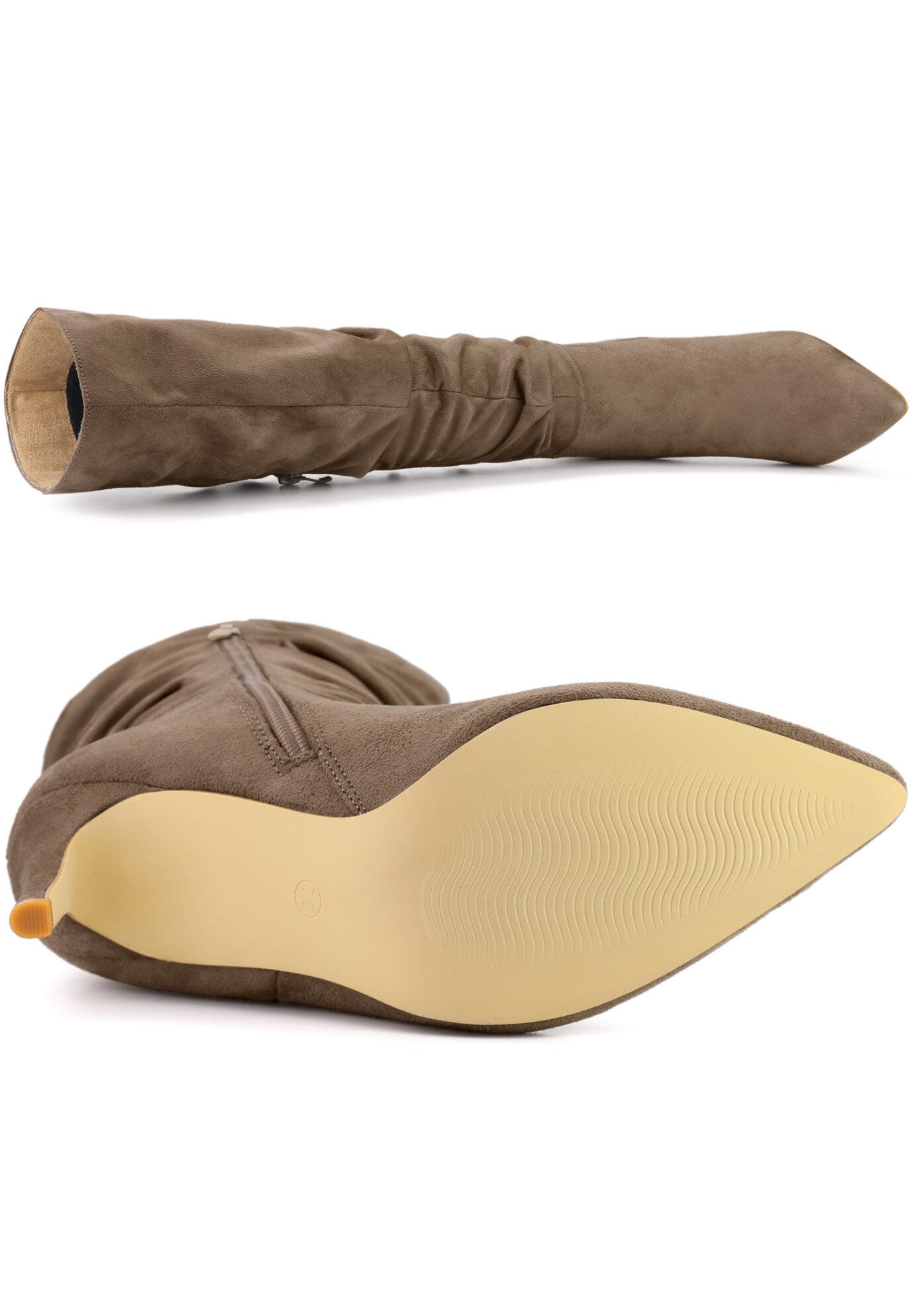 Slouch Pointed Toe Stiletto Heel Knee High Boots, Taupe / Taupe, alternate image number 3