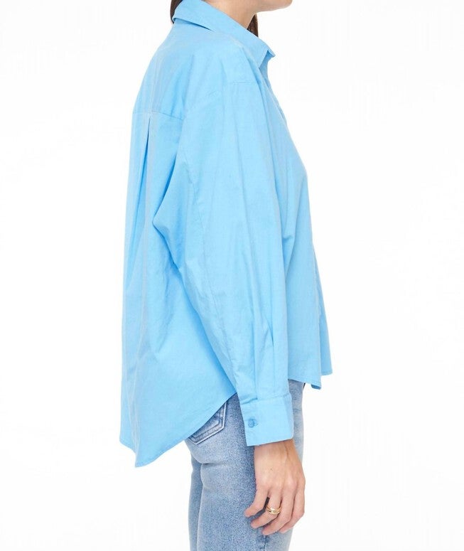 SLOANE LONG SLEEVE OVERSIZED BUTTON DOWN SHIRT IN CAMPANULA BLUE, , alternate image number null