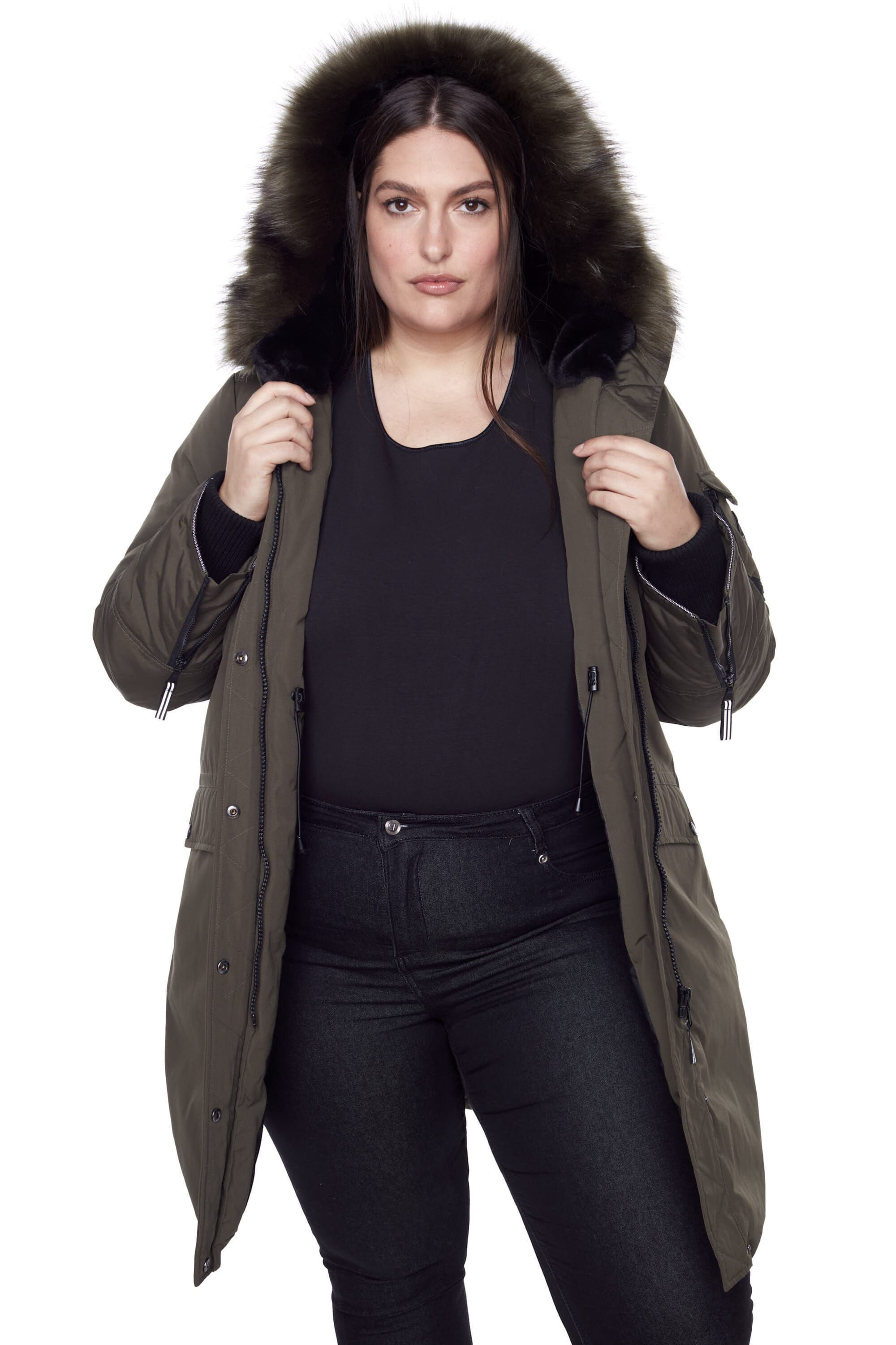 LAURENTIAN | Vegan Down Recycled Long Parka Winter With Faux Fur Hood, Olive / Olive Green, alternate image number 1