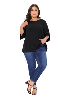 Round Neck Petal Sleeve Swiss Dots Blouse Top