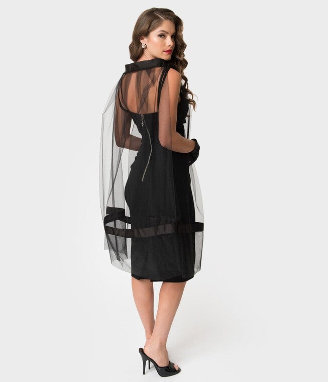 Barbie™ x Unique Vintage Black Magic Sheath Dress & Cape Set, Black / Black, alternate image number 3