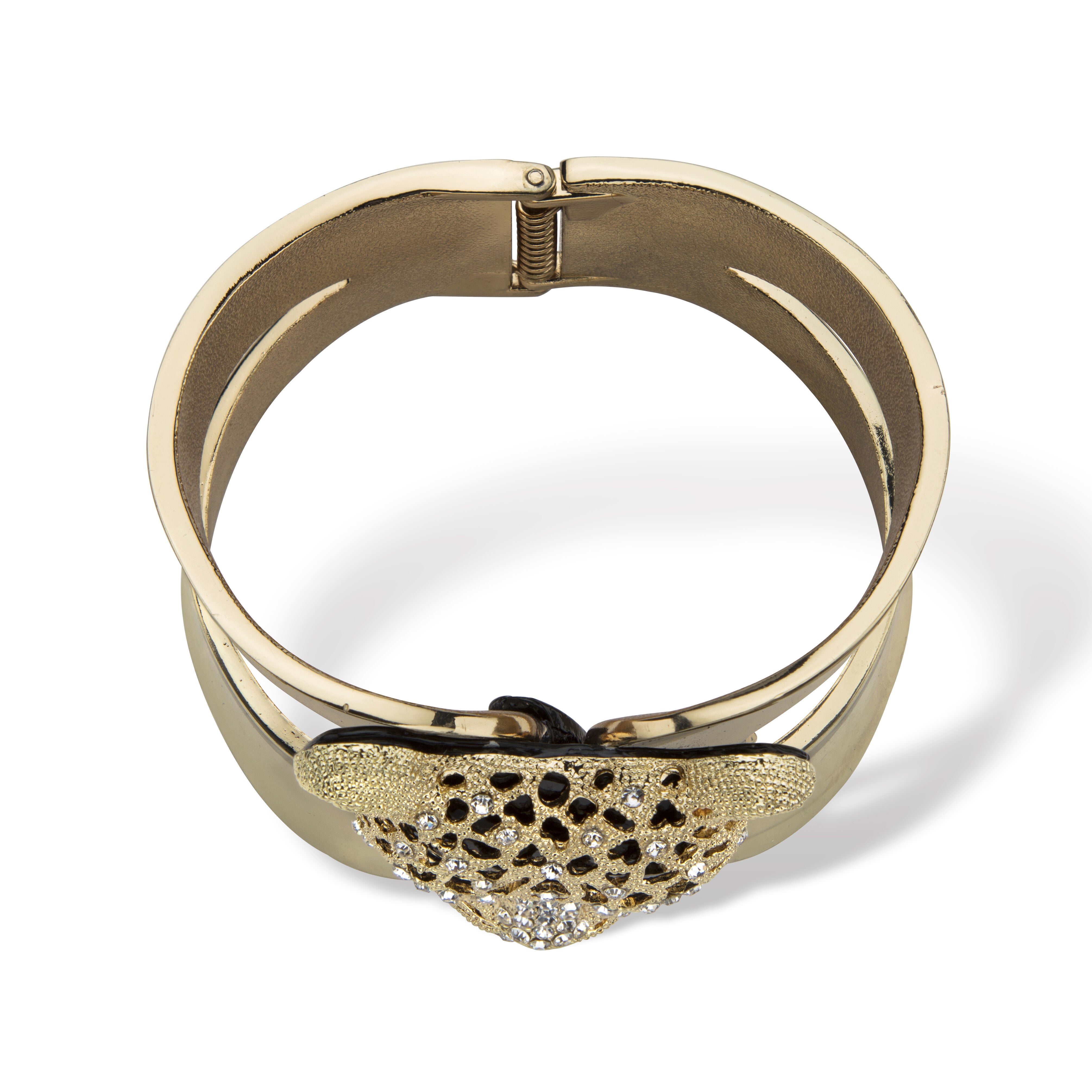 Goldtone Crystal Leopard Hinged Cuff Bangle Bracelet (50mm), , alternate image number 3