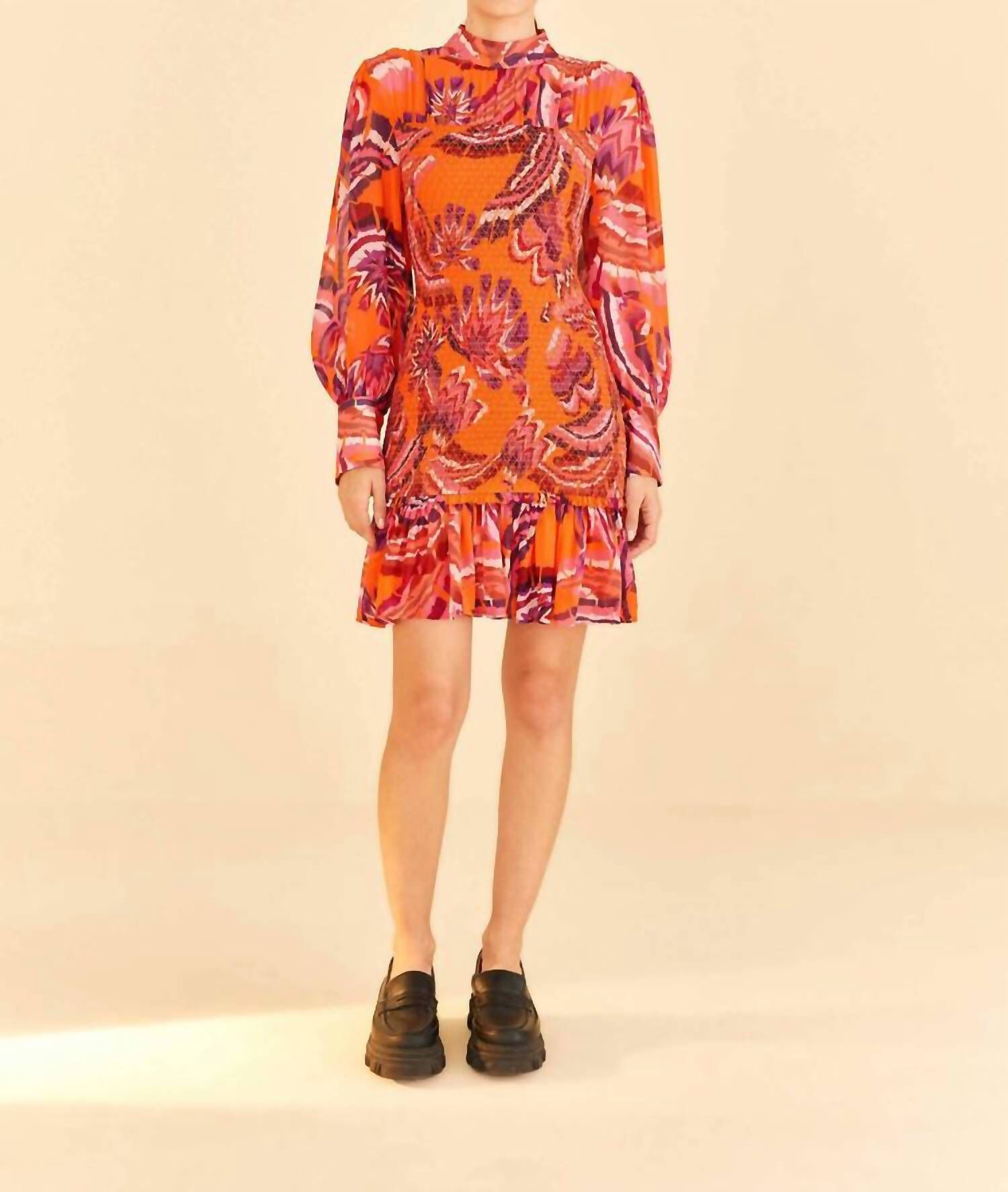 CHEVRON MOCK NECK PULLOVER MINI DRESS IN FOREST ORANGE, Forest Orange / Orange, hi-res image number 0