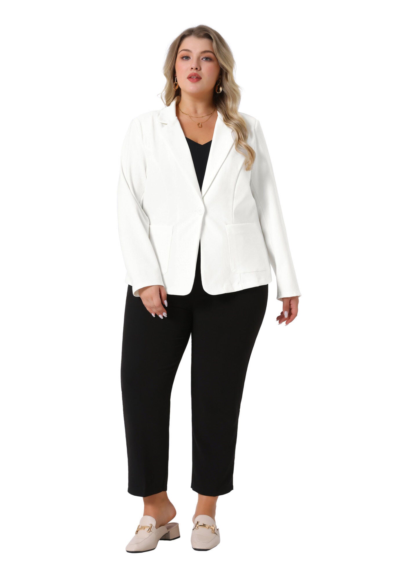 NOTCH LAPEL BUTTONS FRONT BLAZER, White / White, hi-res image number 0