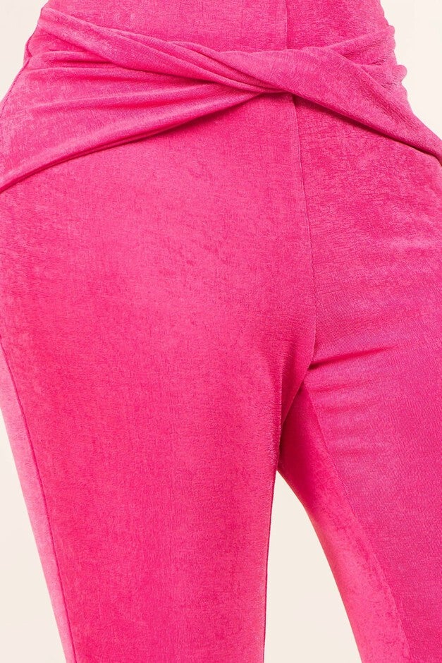 DRAPE KNOT DETAILED SLINKY WIDE PANTS IN PINK, , alternate image number null