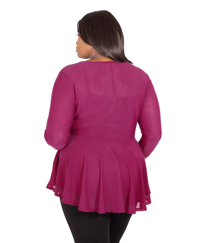 Faux High Low Wrap Blouse, Wine / Burgundy, alternate image number null