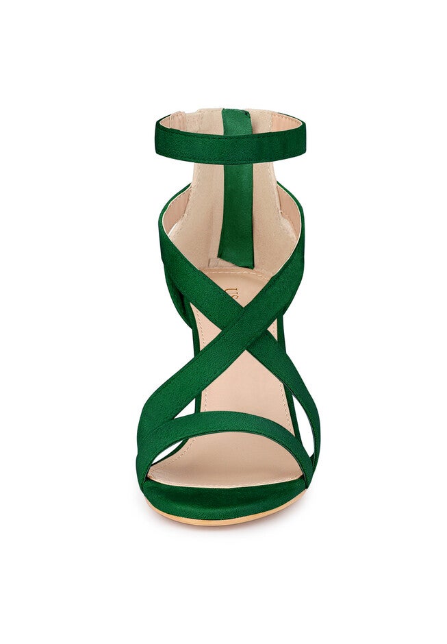 Crisscross Ankle Strap Chunky Heel Sandals, Green / Forest Green, alternate image number 1