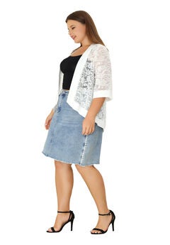 LACE CROCHET CARDIGAN 3/4 SLEEVE SHEER LIGHTWEIGHT COVER UP
