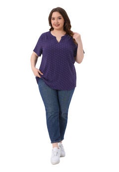 Swiss Dots Notched Neck Short Sleeve Basic Blouse