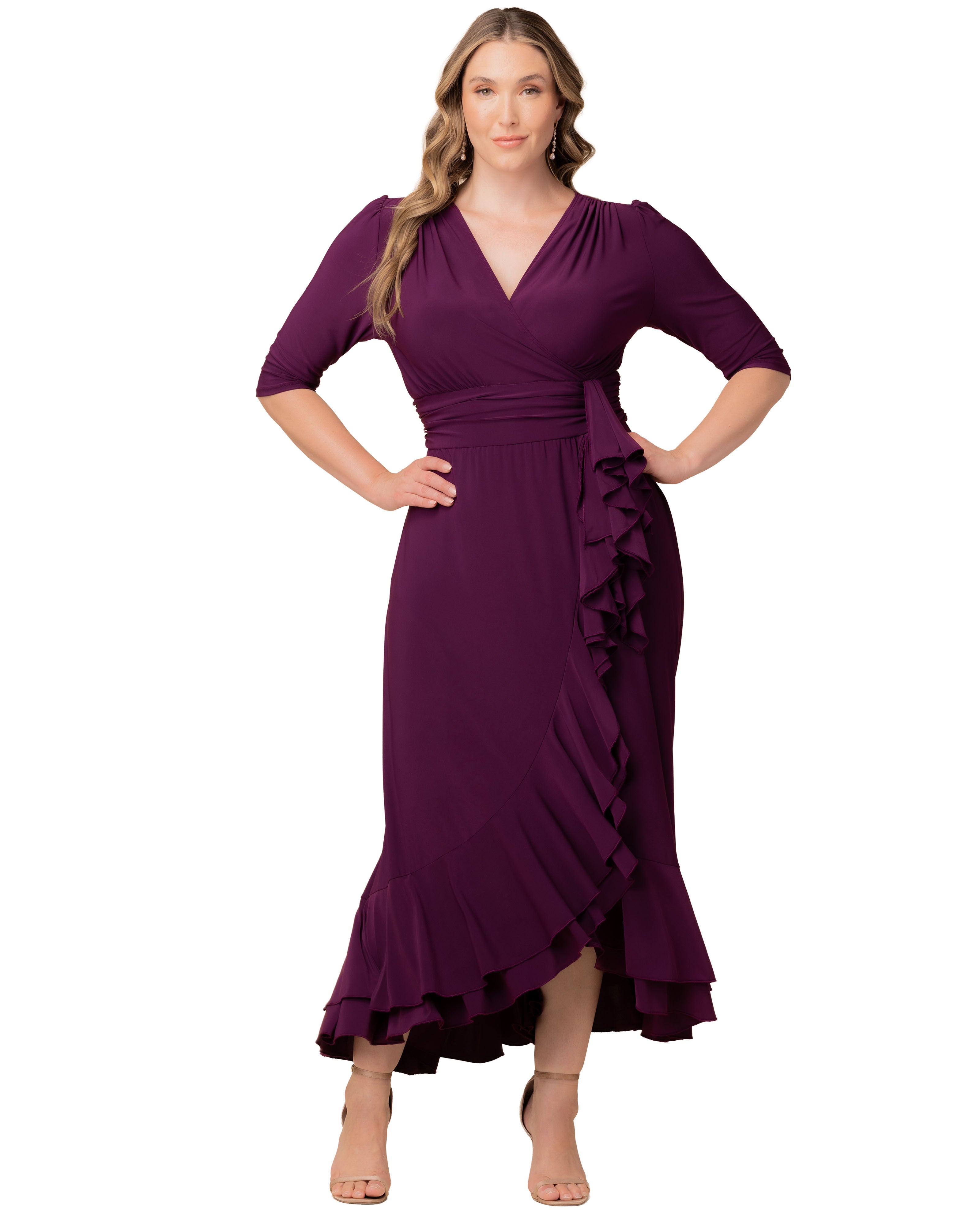 Veronica Ruffle Evening Gown, PLUM PASSION / Purple, hi-res image number 0