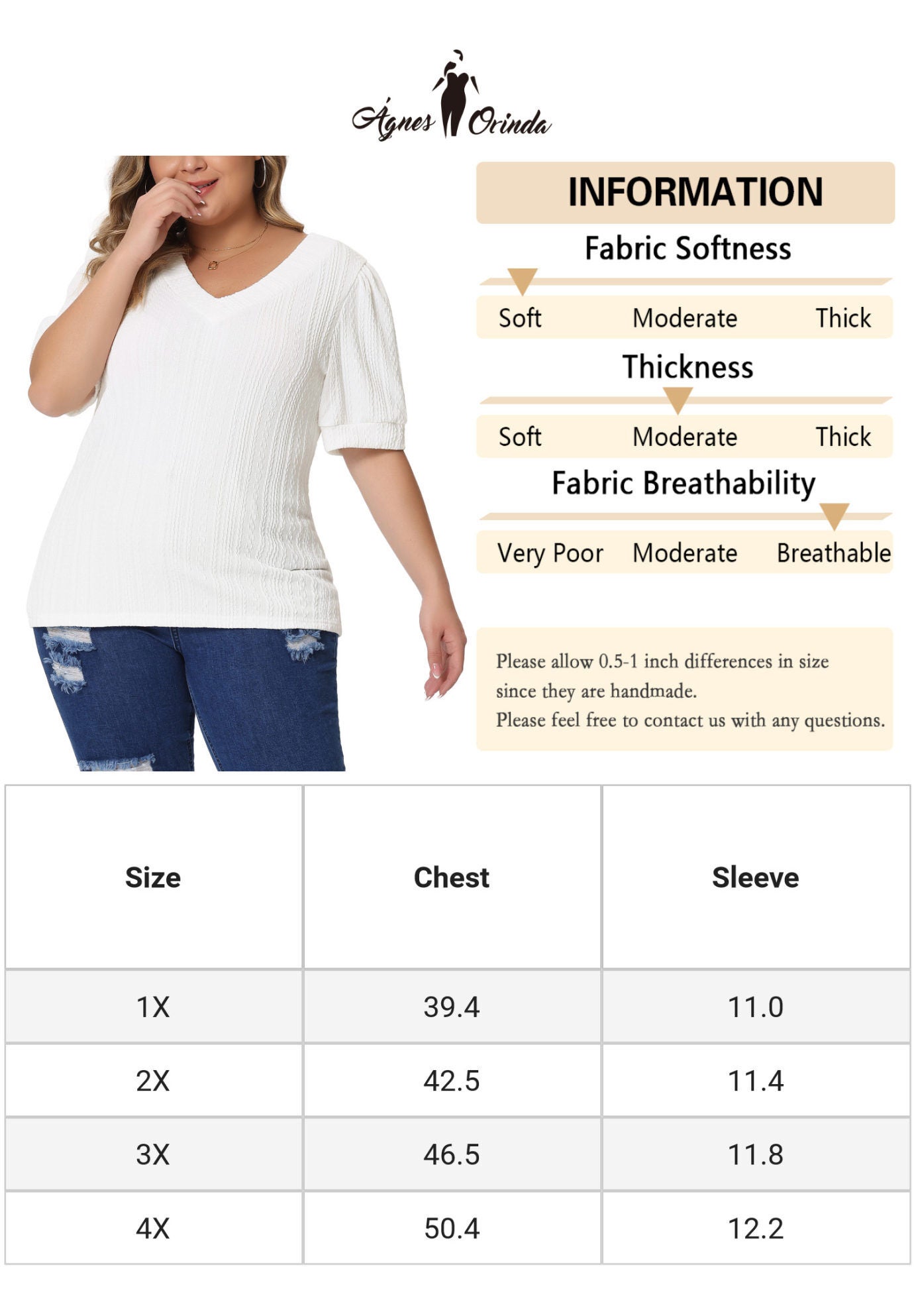 DEEP V NECK SHORT SLEEVE T-SHIRT CASUAL TOP, White / White, alternate image number 4