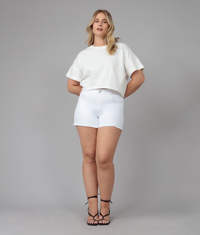 Women's White High Rise Shorts, White / White, hi-res image number null