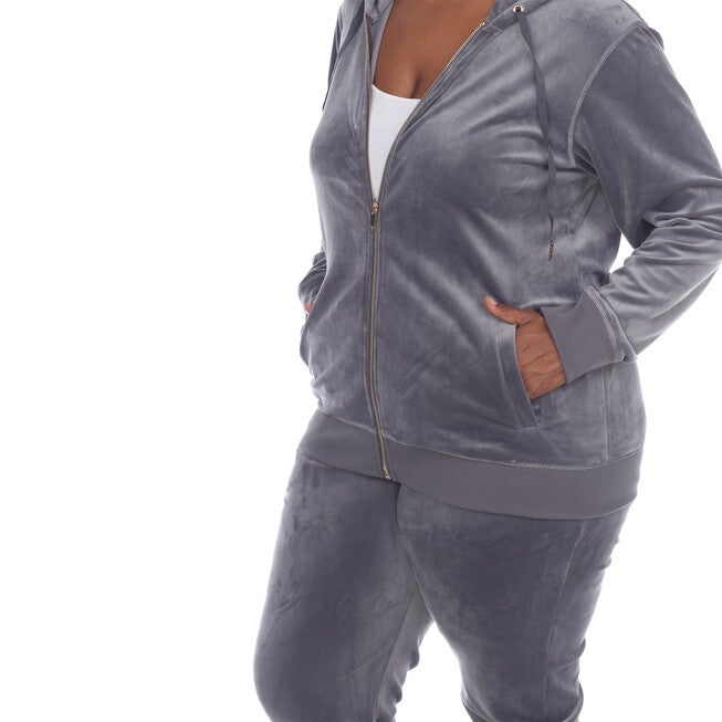 2 Piece Velour Track Suit, Charcoal / Charcoal Grey, alternate image number null