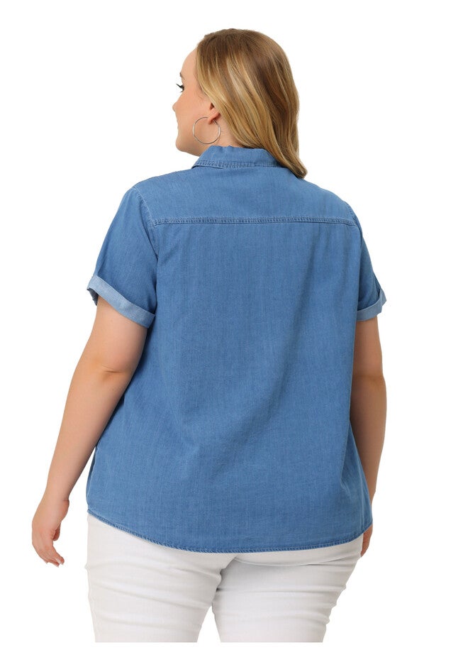 Roll Sleeve Chambray Button Down Denim Shirt, Blue / Chambray Denim Medium, alternate image number null