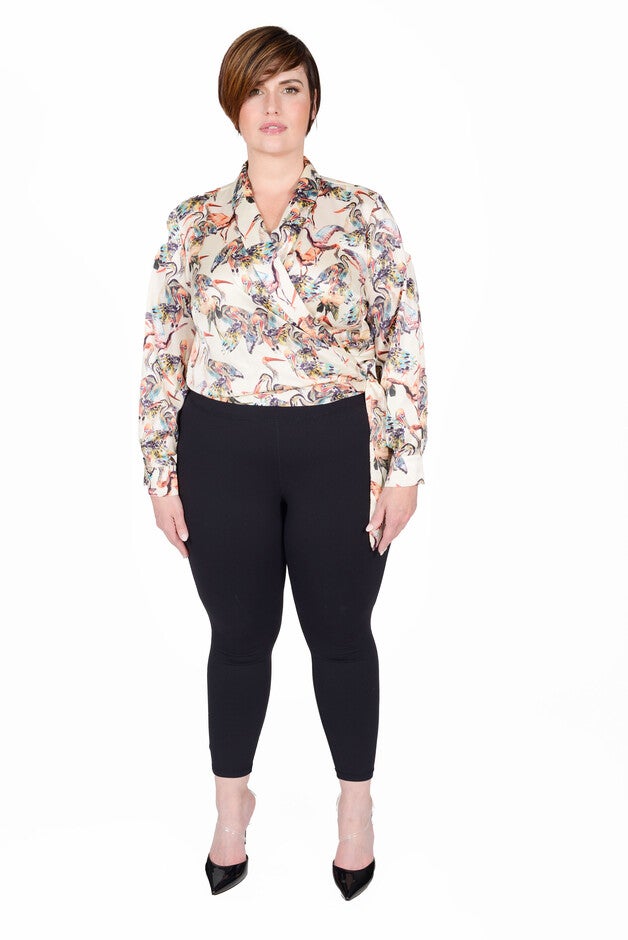 Donna Shawl Collar Faux Wrap Blouse, , alternate image number null