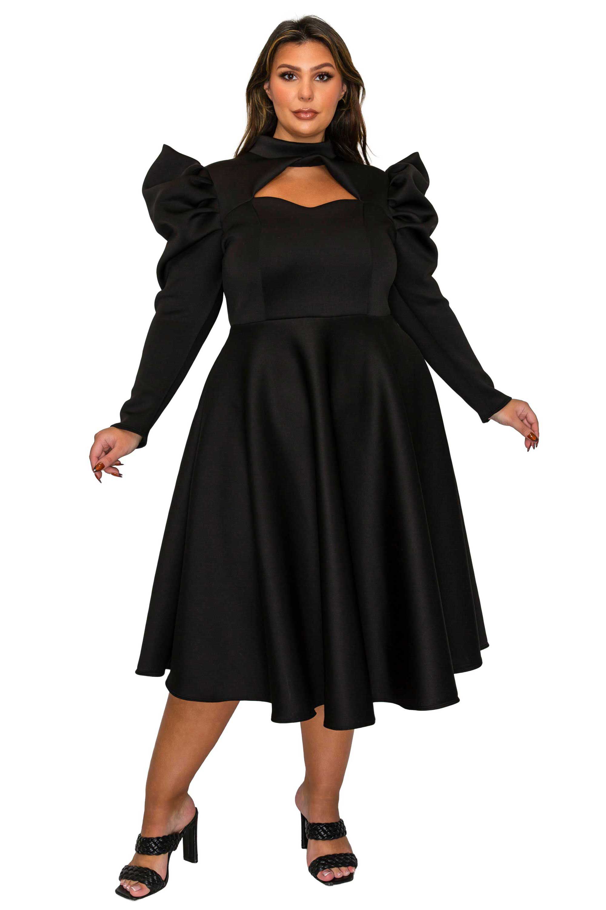 Isabella Neoprene Statement Dress, Black / Black, hi-res image number 0