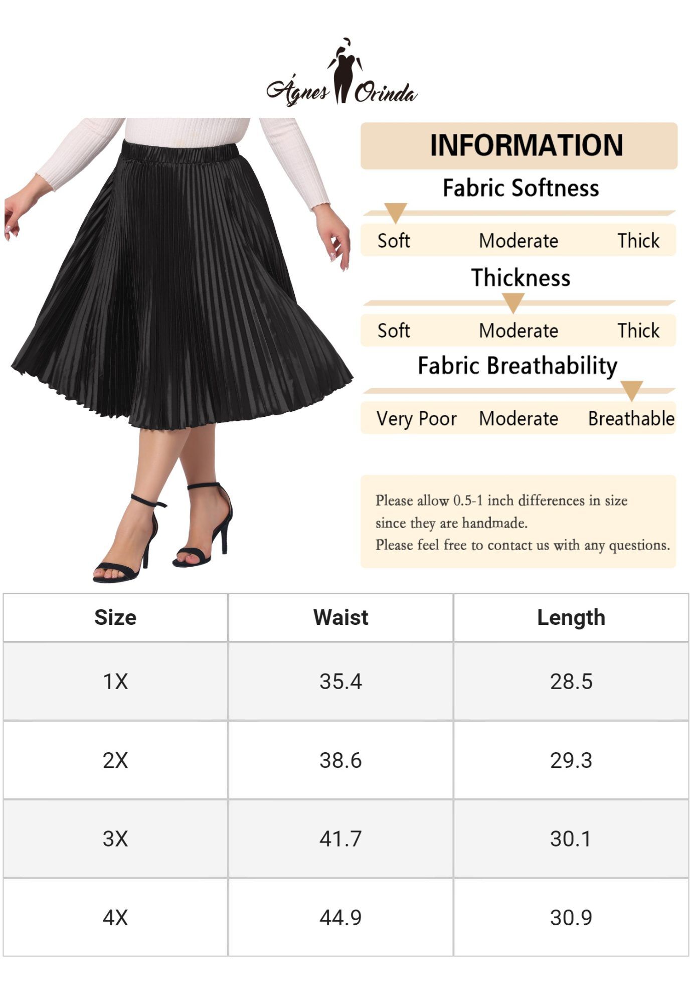 Elastic High Waist Metallic Shiny Accordion Pleated Midi Skirt, Black / Black, alternate image number 4