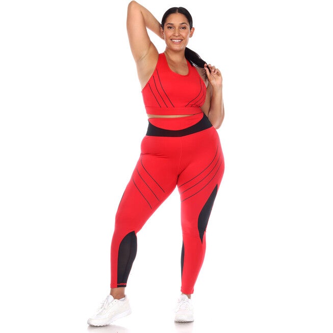 High-Waist Reflective Piping Fitness Leggings, Red / Red, alternate image number 4