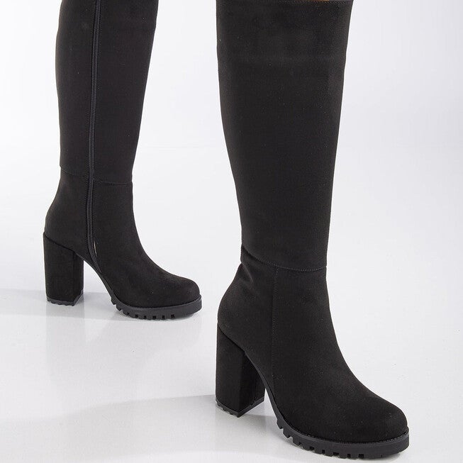 ALIZE - BLACK SUEDE WIDE CALF PLATFORM BOOTS, BLACK / Black, alternate image number 3