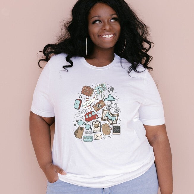 Travel Doodles l Short Sleeve Graphic Tee, White / White, hi-res image number 0
