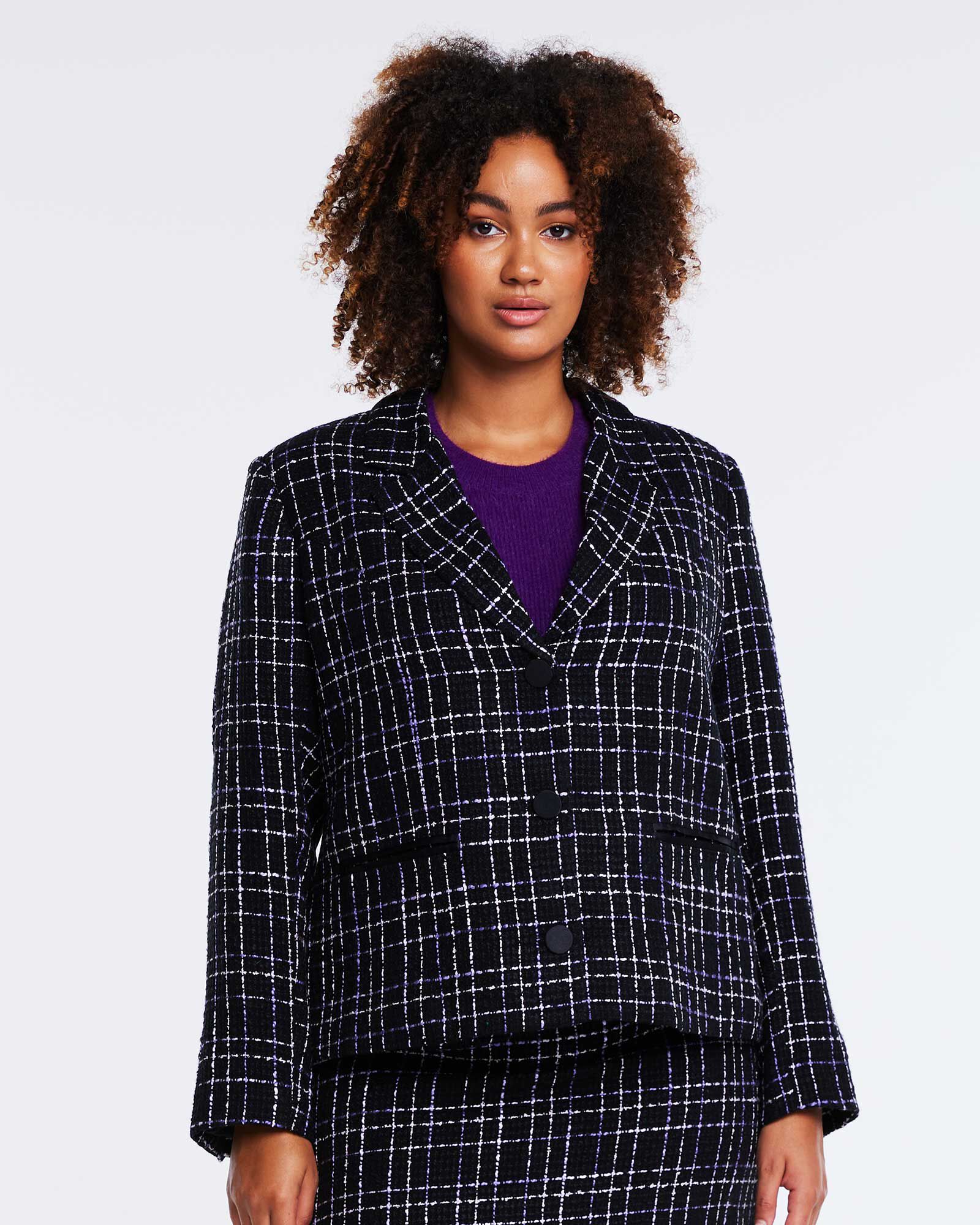 Paris Black Purple Tweed Blazer Jacket, , alternate image number 6