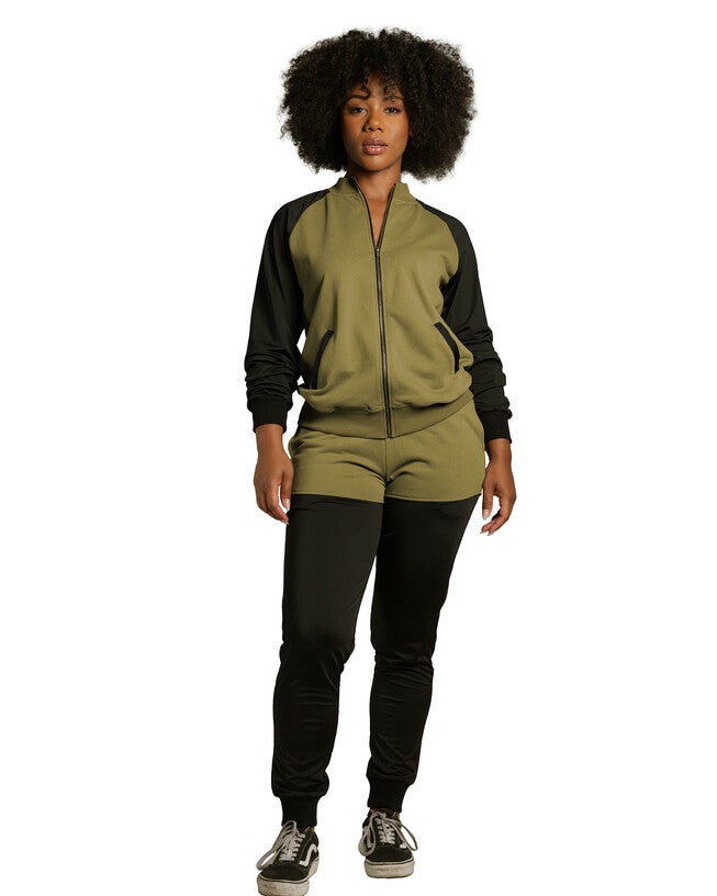 Billie Women's Plus Size Contrast Blocked Jogger, Light Olive / Olive Green, alternate image number 3
