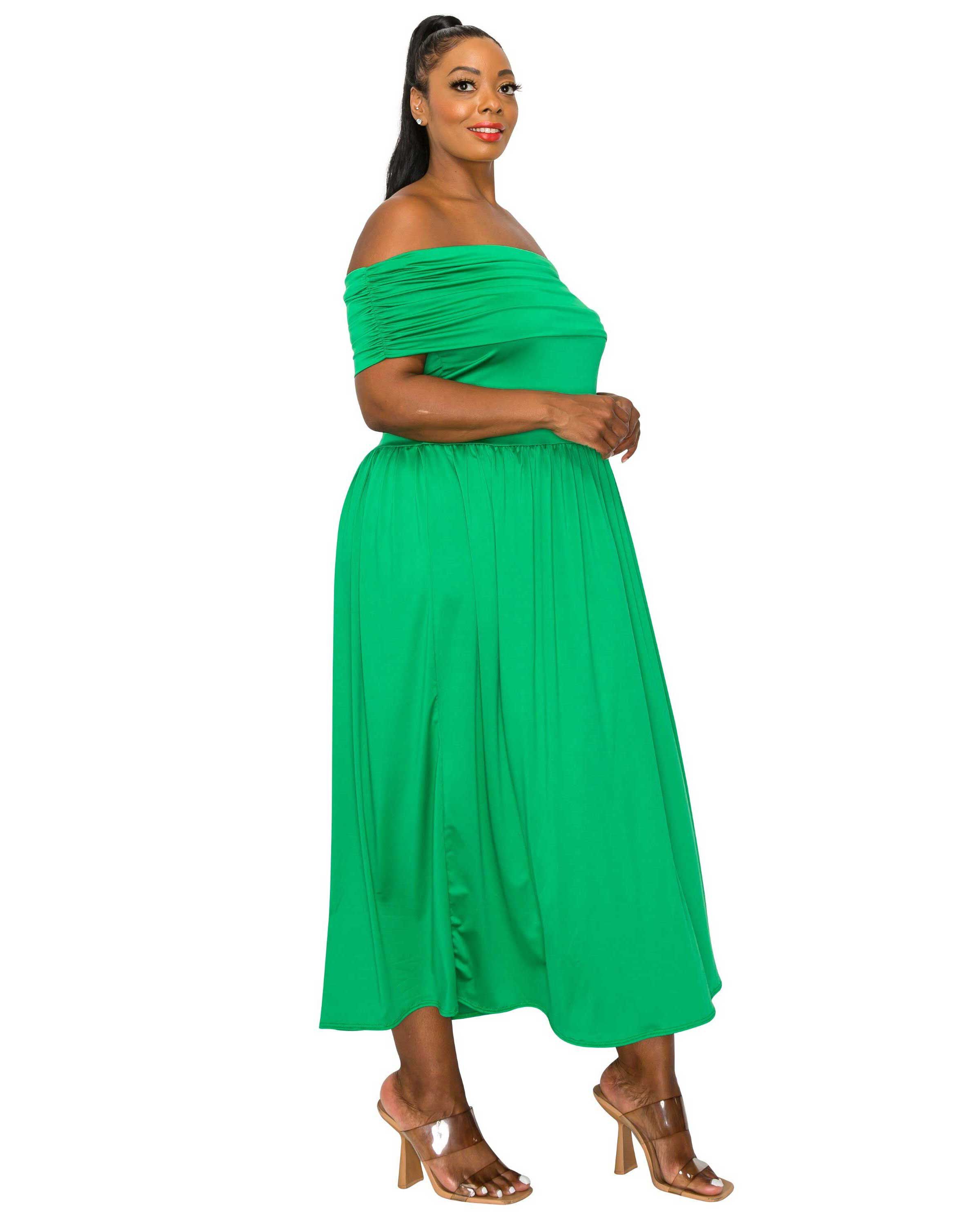 HAYEK OFF SHOULDER MAXI DRESS, K Green / Kelly Green, alternate image number 1