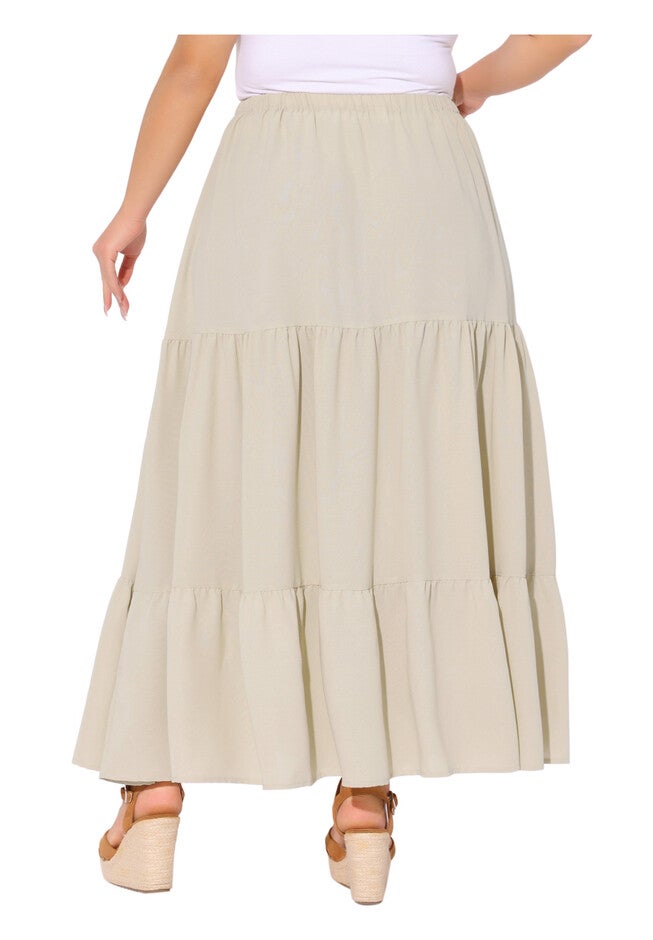 Elastic High Waist Boho Flowy A Line Long Swing Maxi Skirt, Beige / Beige, alternate image number null