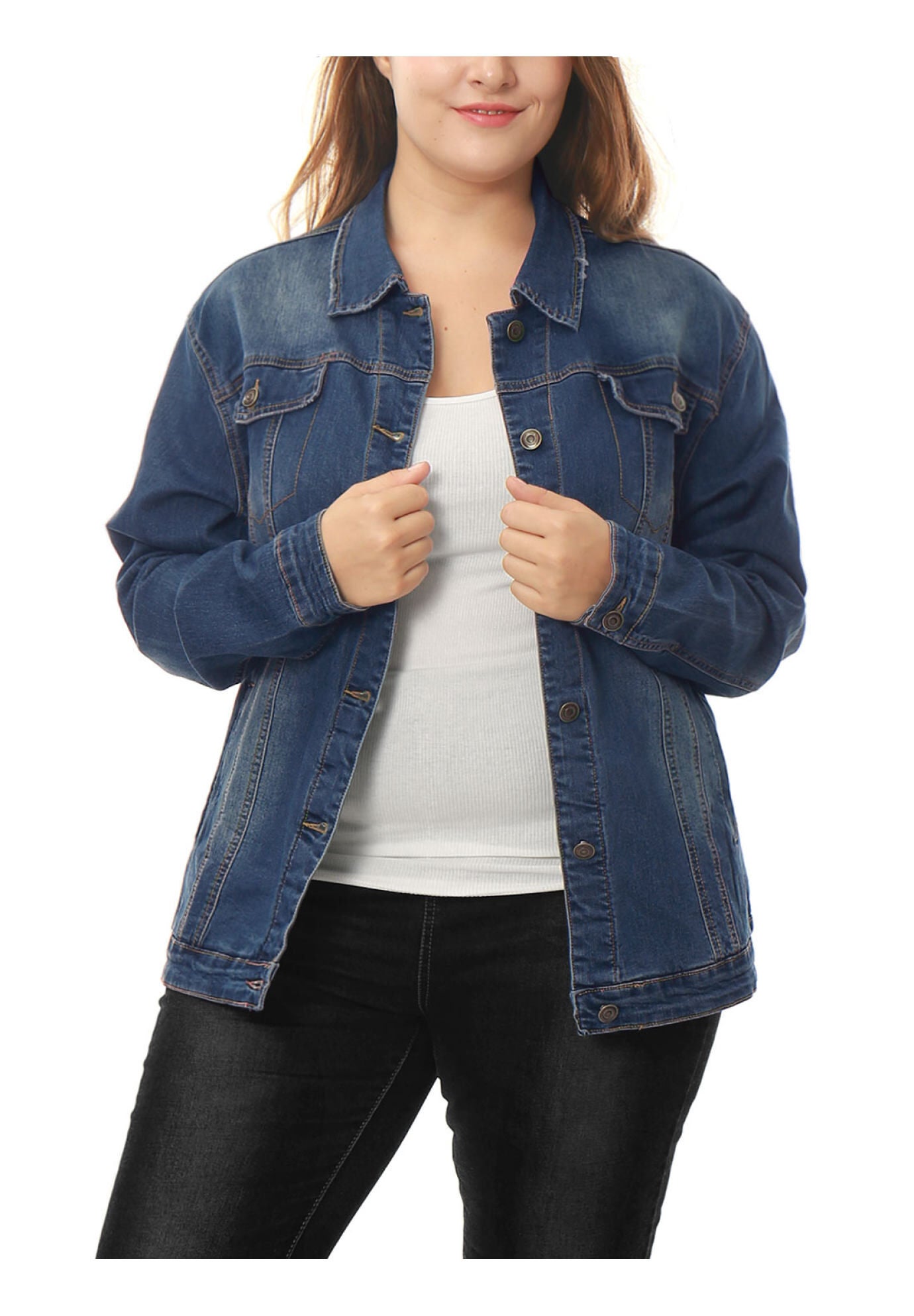 STITCHING BUTTON FRONT WASHED DENIM JACKET, Blue / Dusty Blue, alternate image number 3