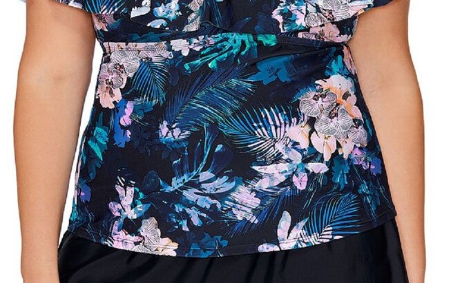 Island Escape Women's Plus La Flor Floral Print Underwire Tankini Top Swimsuit Black Size 16W, , alternate image number null