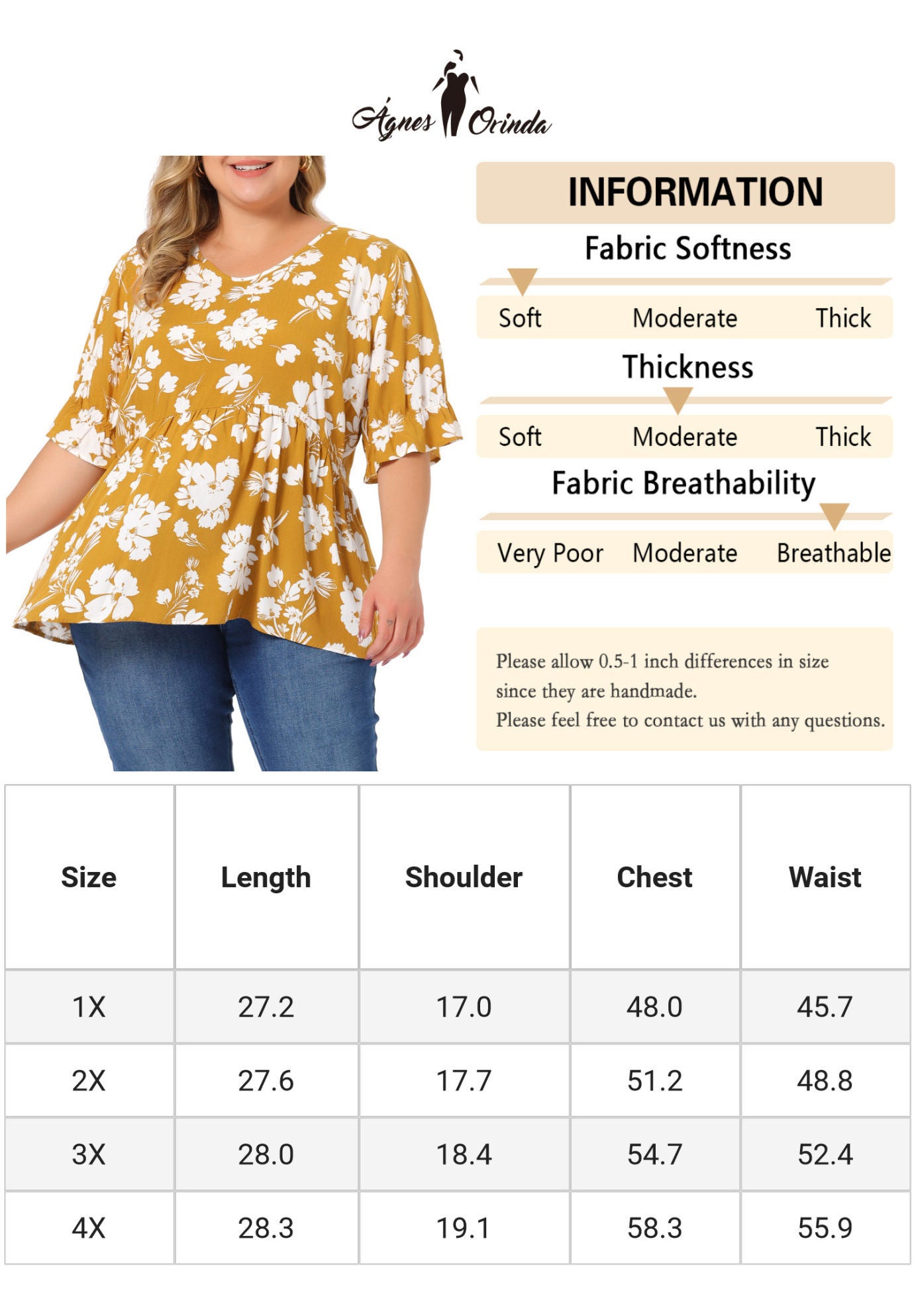 Floral Peplum Top V Neck Ruffle Short Sleeve Babydoll Blouse, Yellow / Yellow, alternate image number 4