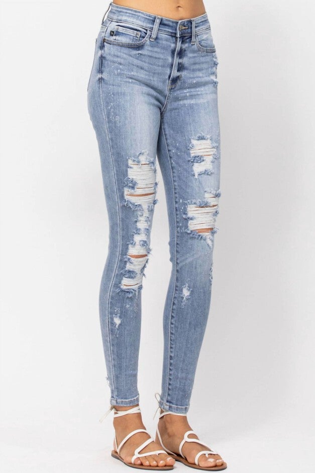 DESTROYED SKINNY JEAN IN BLEACH SPLASH, Bleach Splash / Light Wash, alternate image number 2